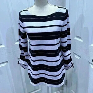 NWT TALBOTS Stripped lavender and black with pull tie detailing on sleeve